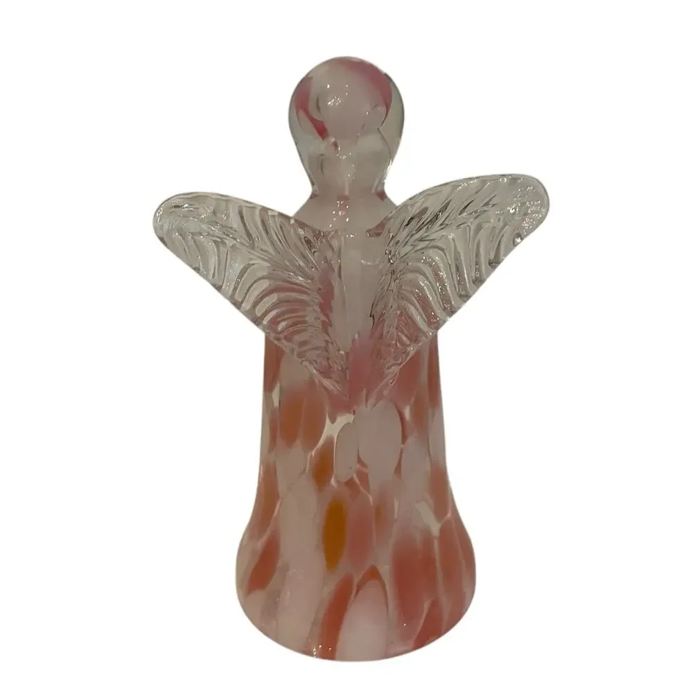 Hand Blown Poland Art Glass CHRISTMAS ANGEL 7in Pastel Pink & White Marbled New